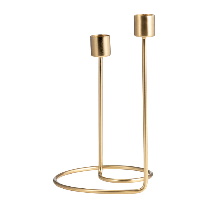 METAL, 8" SWIRLY 2-TAPER CANDLEHOLDER, GOLD