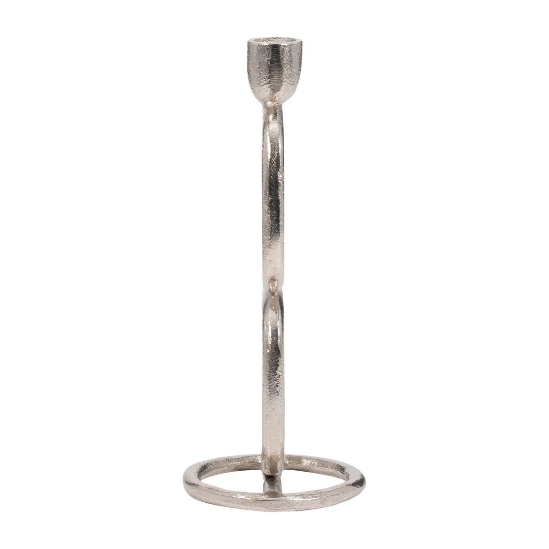 METAL, 10" DOUBLE STACK TAPER CANDLEHOLDER, SILVER