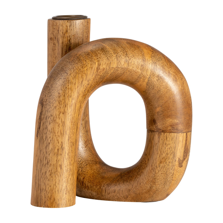 WOOD, 7" LOOPED TAPER CANDLEHOLDER, NATURAL