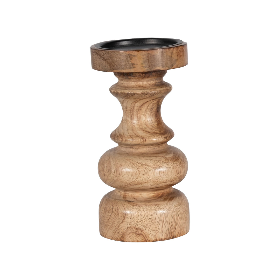 WOOD, 8" TRADITIONAL PILLAR CANDLEHOLDER, NATURAL