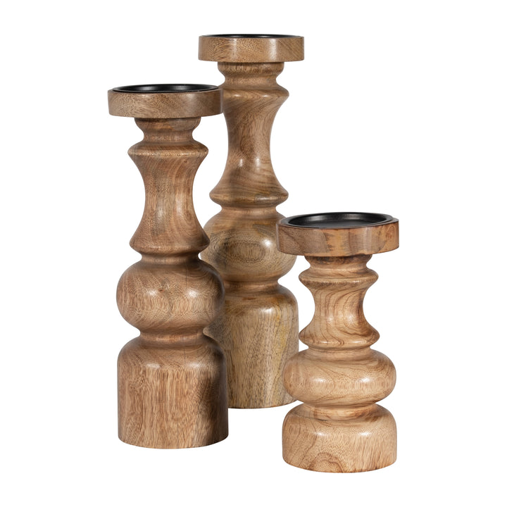 WOOD, 8" TRADITIONAL PILLAR CANDLEHOLDER, NATURAL