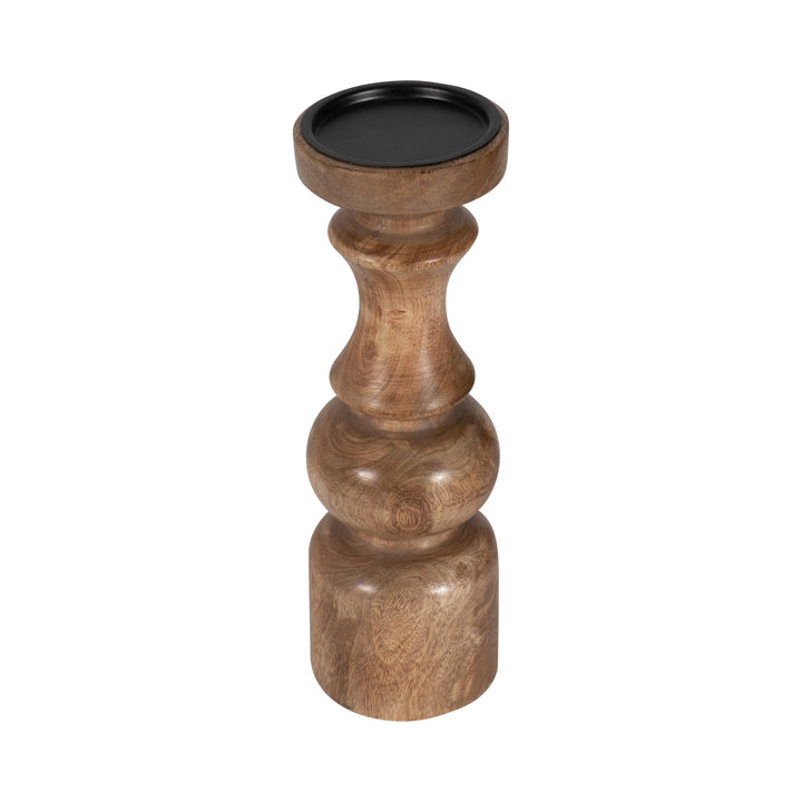 WOOD, 12" TRADITIONAL PILLAR CANDLEHOLDER, NATURAL