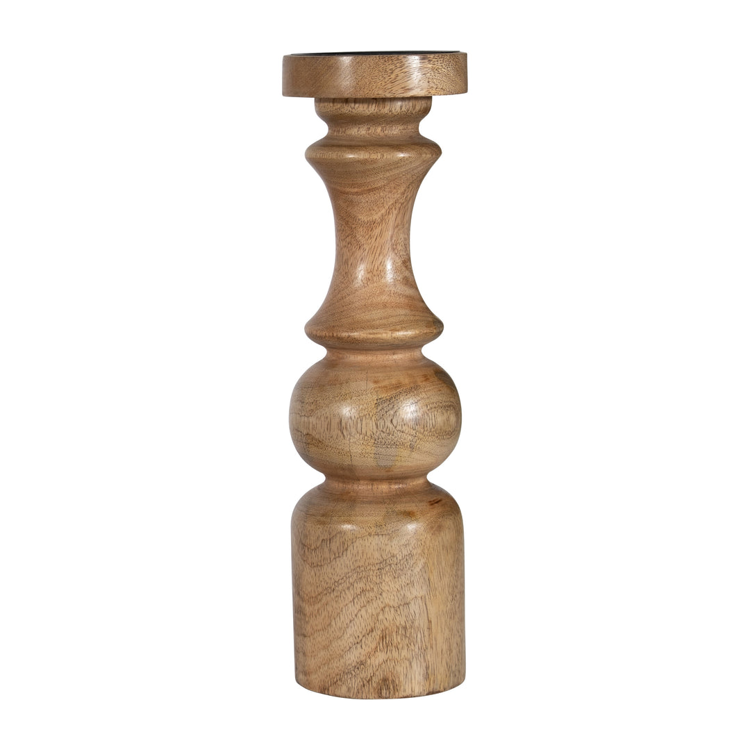 WOOD, 14" TRADITIONAL PILLAR CANDLEHOLDER, NATURAL