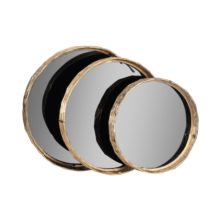 METAL, S/3 16/19/21" ROUND TRAYS, GOLD/BLACK