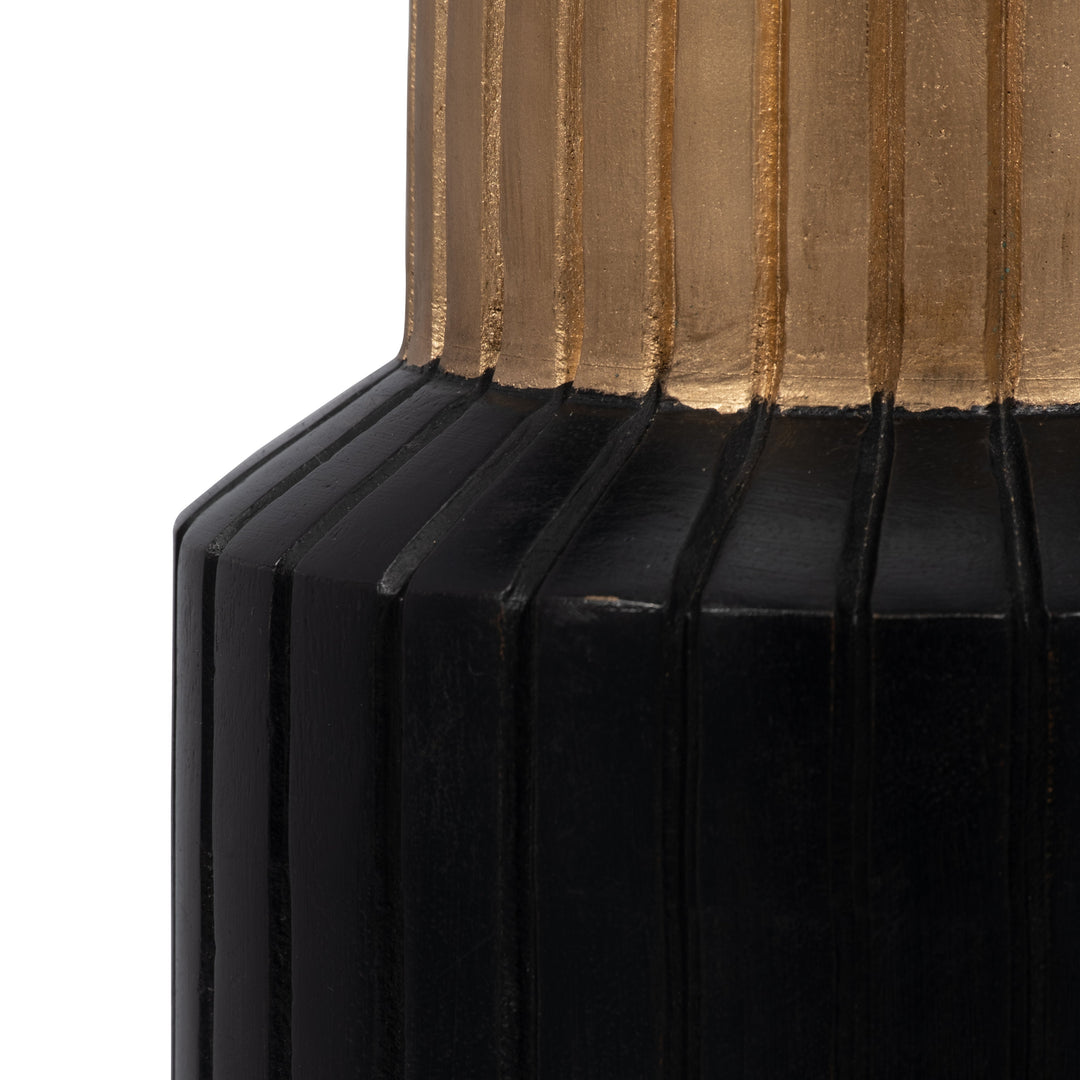 WOOD, 11" CARVED TOTEM VASE W GOLD TOP, BLACK/GOLD