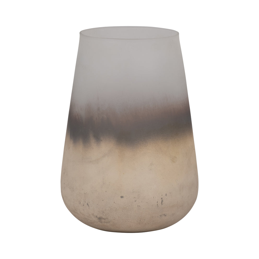 GLASS, 9" ANTIQUED FINISH VASE, IVORY