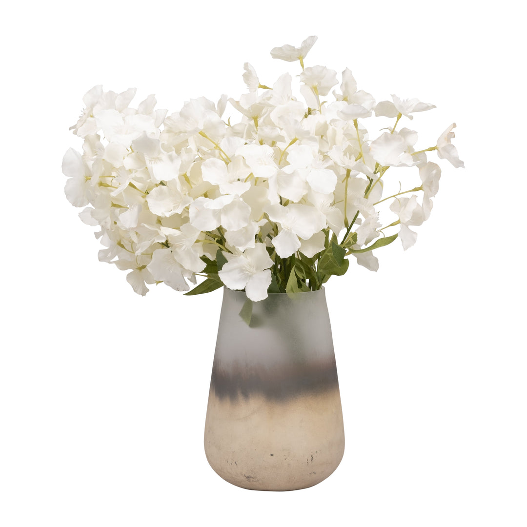 GLASS, 9" ANTIQUED FINISH VASE, IVORY