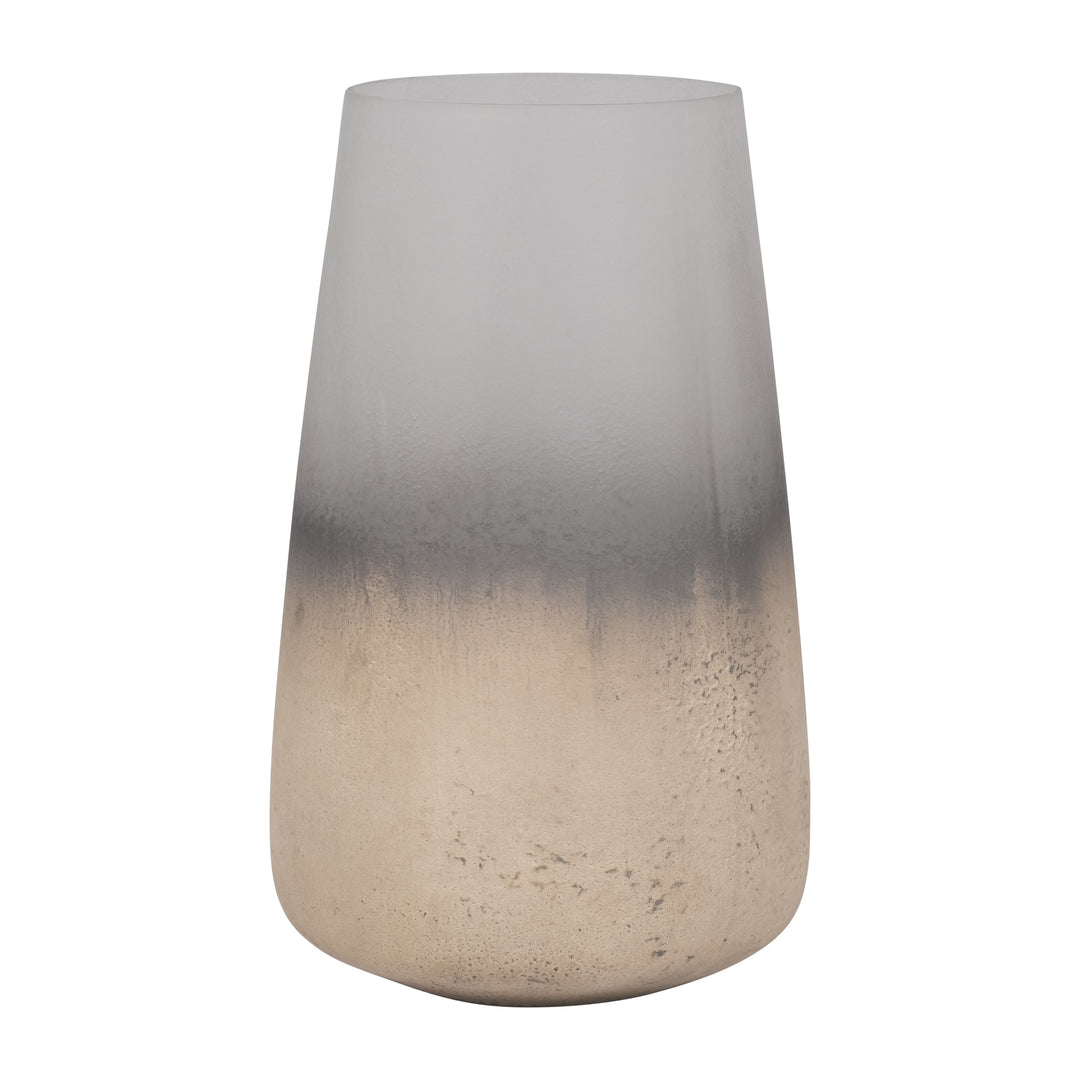 GLASS, 11" ANTIQUED FINISH VASE, IVORY