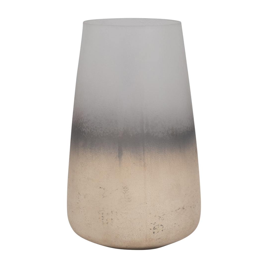 GLASS, 11" ANTIQUED FINISH VASE, IVORY