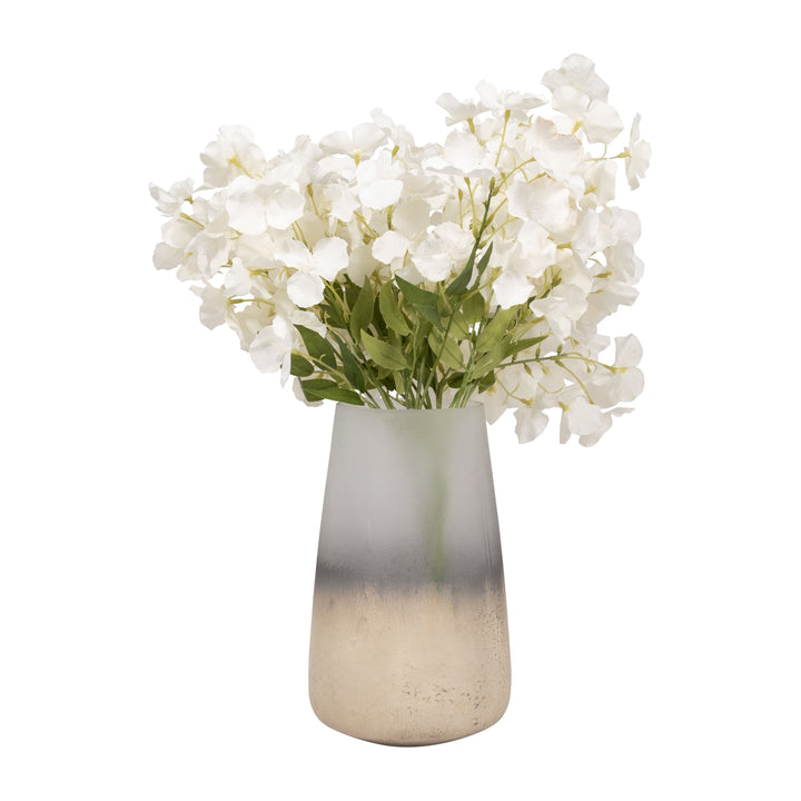 GLASS, 11" ANTIQUED FINISH VASE, IVORY