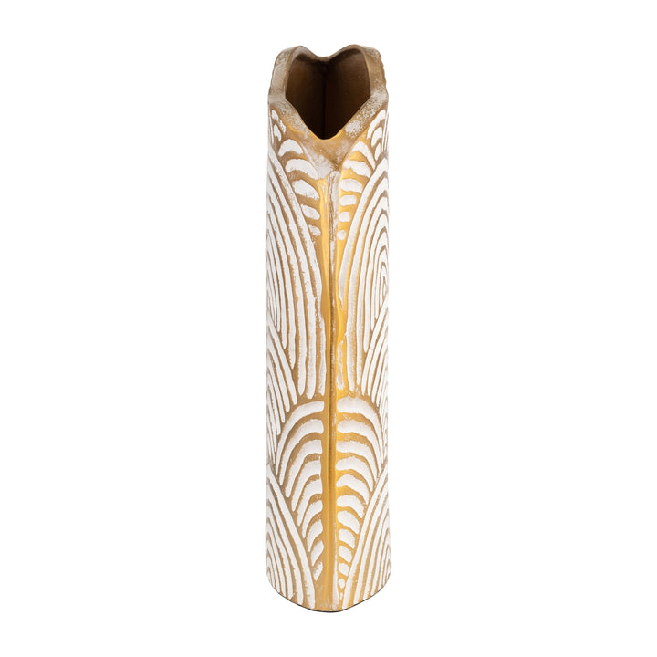 METAL, 12" ARCH PATTERN VASE, GOLD