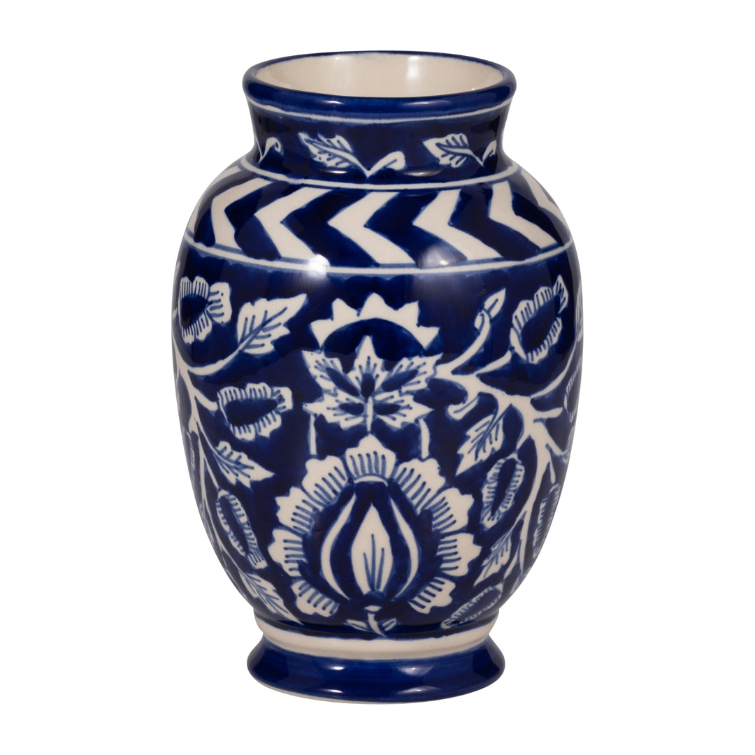 CERAMIC, 9" VINES TALAVERA VASE, BLUE/WHITE