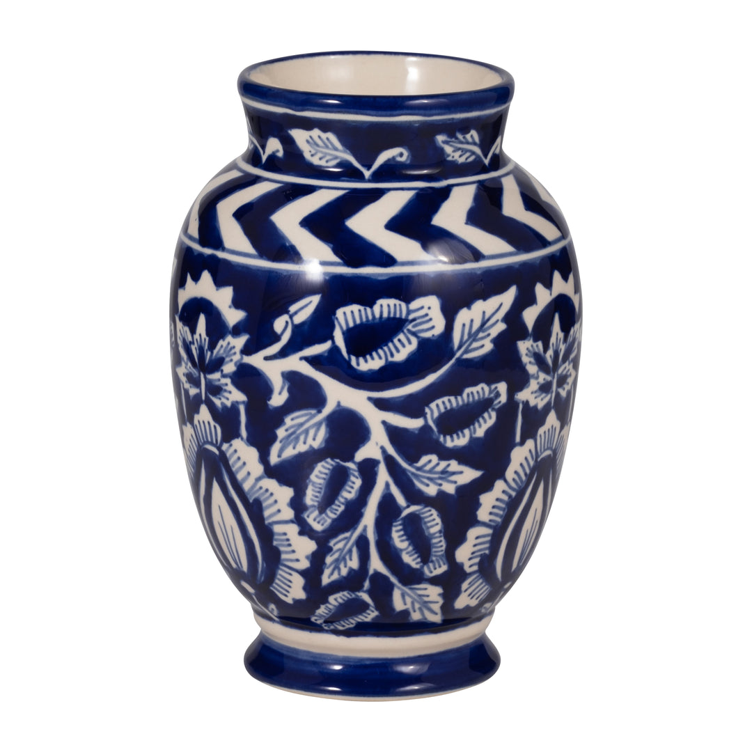 CERAMIC, 9" VINES TALAVERA VASE, BLUE/WHITE