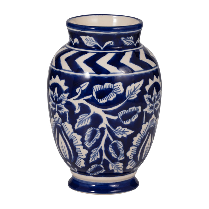 CERAMIC, 9" VINES TALAVERA VASE, BLUE/WHITE