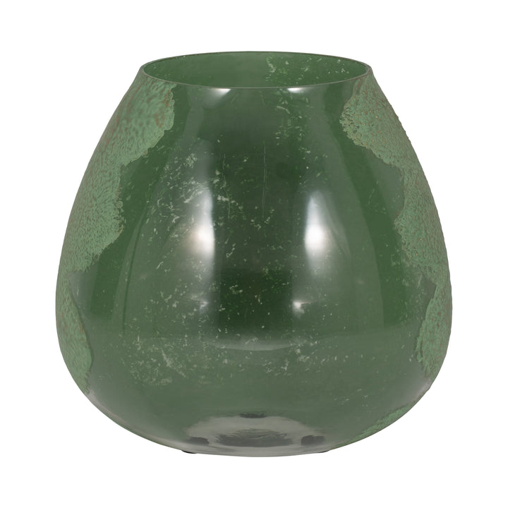 GLASS, 10" DIPPED VASE, GREEN