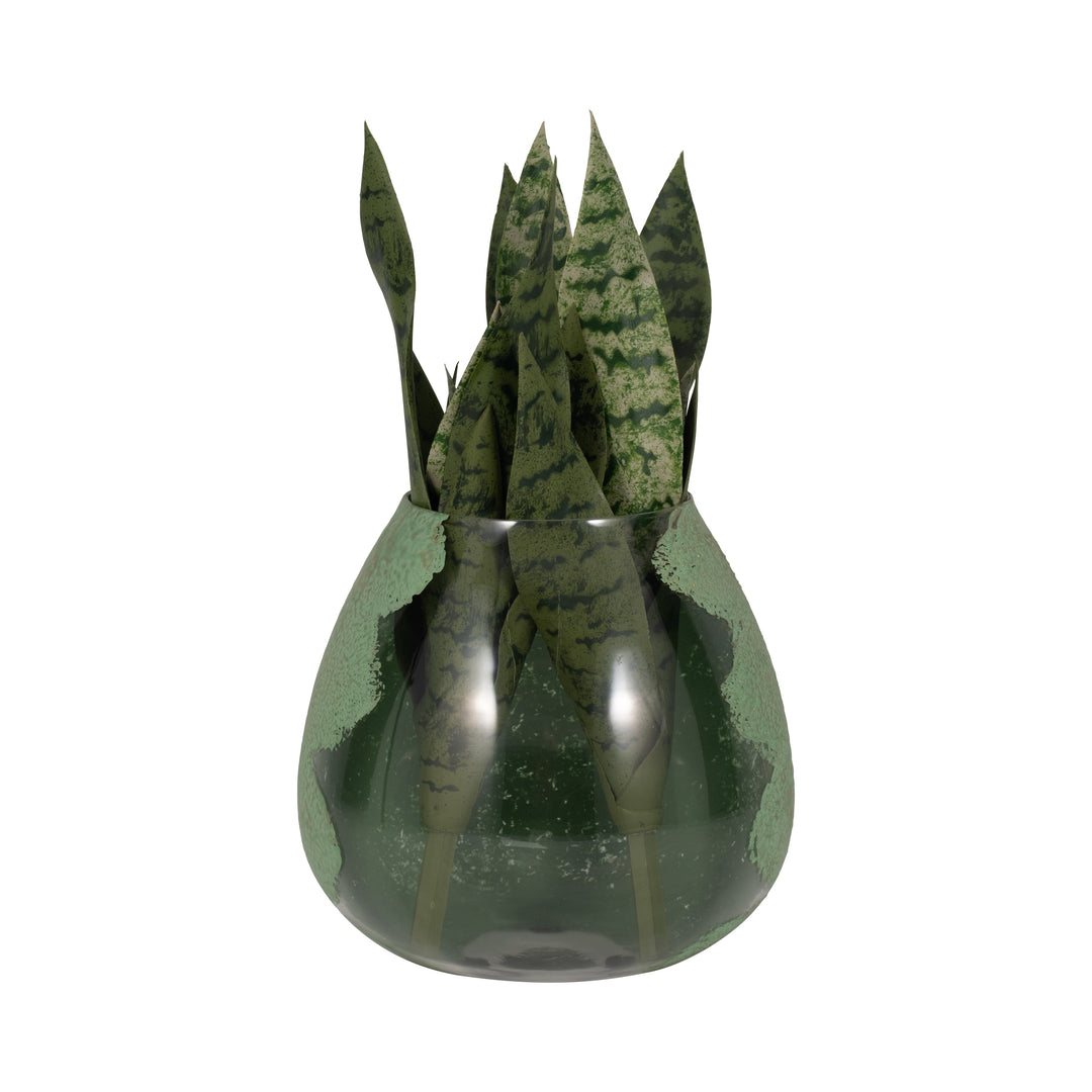 GLASS, 10" DIPPED VASE, GREEN