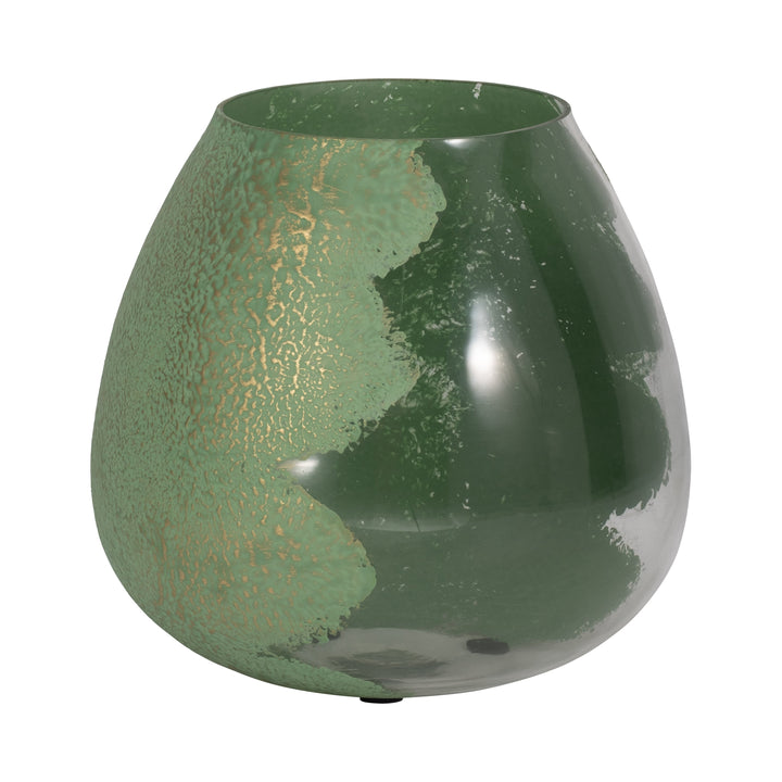 GLASS, 10" DIPPED VASE, GREEN