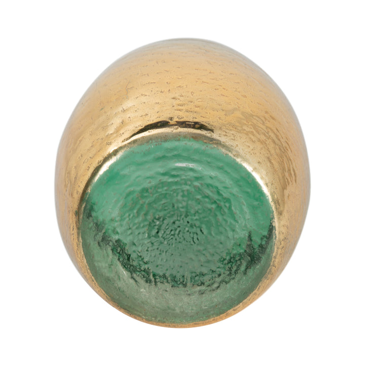 GLASS, 15" GOLD DIPPED VASE, GREEN