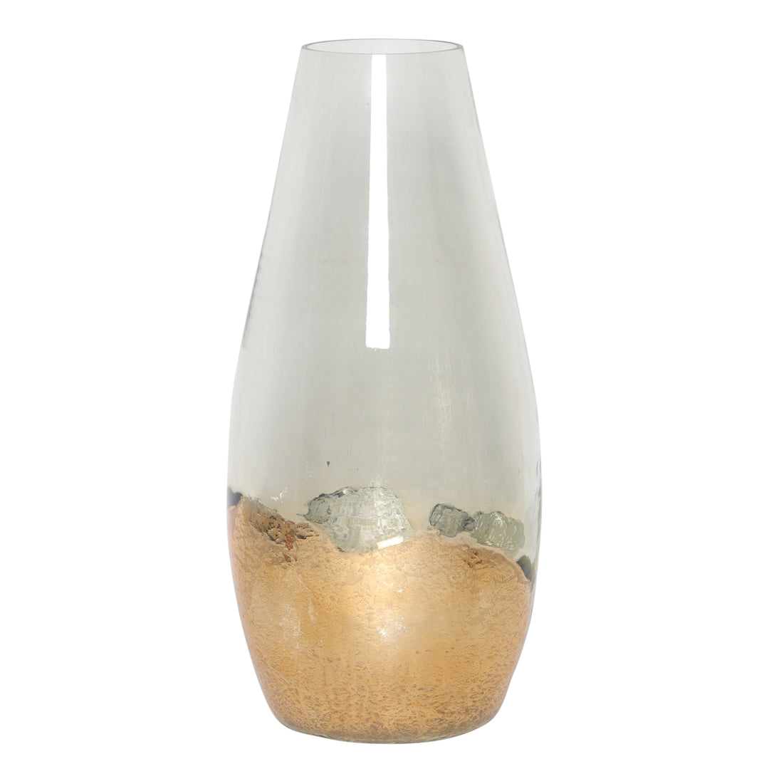 GLASS, 15" GOLD DIPPED VASE, CLEAR