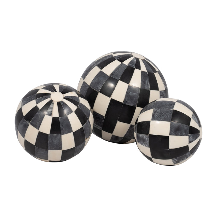 RESIN, S/3 4/5/6" CHECKERED ORBS, MULTI