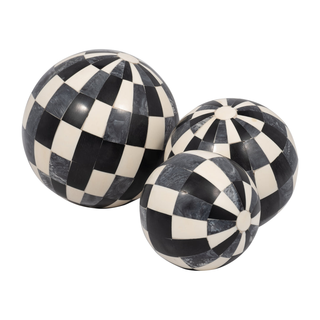 RESIN, S/3 4/5/6" CHECKERED ORBS, MULTI