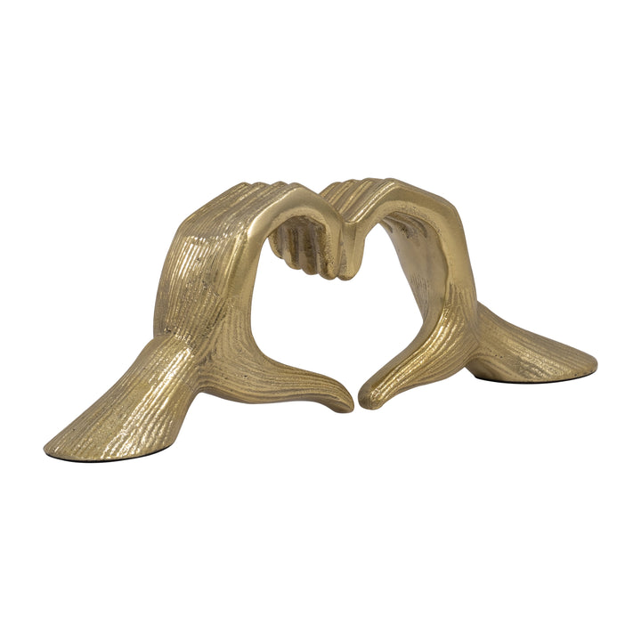 METAL, 13" HAND-HEART SCULPTURE, GOLD