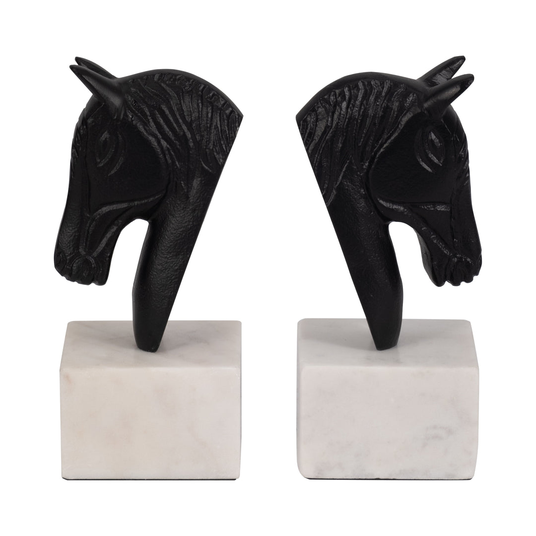 METAL, S/2 HORSE HEAD BOOKENDS, WHITE/BLACK