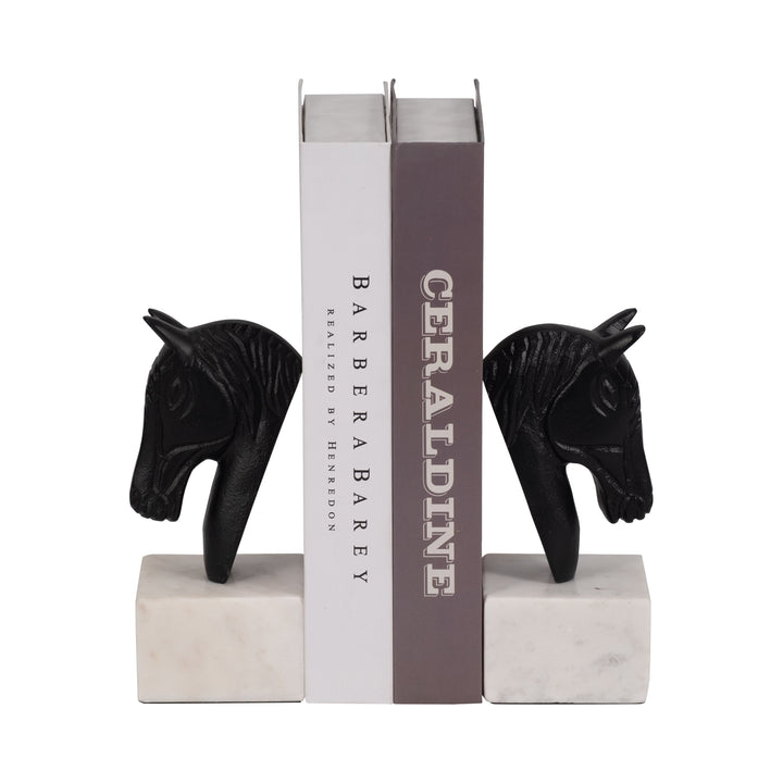 METAL, S/2 HORSE HEAD BOOKENDS, WHITE/BLACK