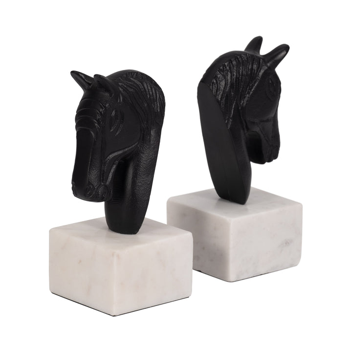 METAL, S/2 HORSE HEAD BOOKENDS, WHITE/BLACK