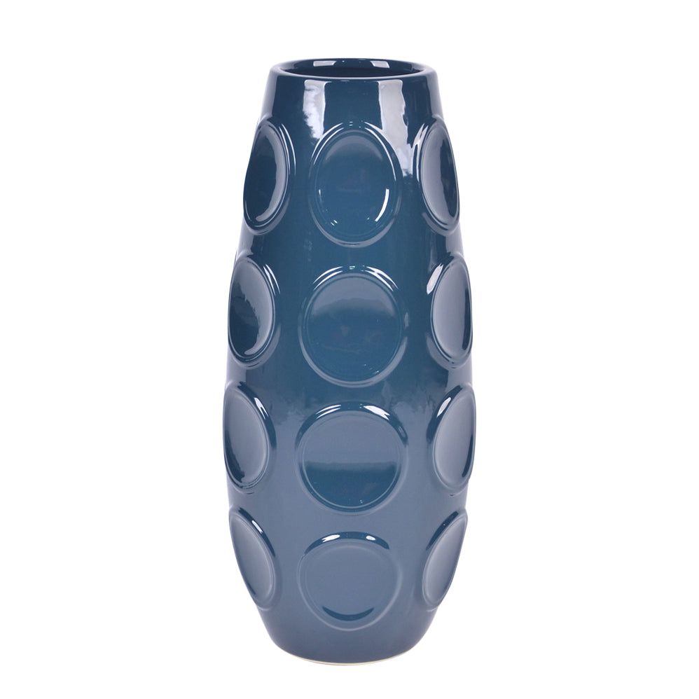 STONEWARE, 17" CIRCLE EMBOSSED VASE, NAVY