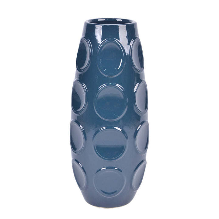 STONEWARE, 17" CIRCLE EMBOSSED VASE, NAVY