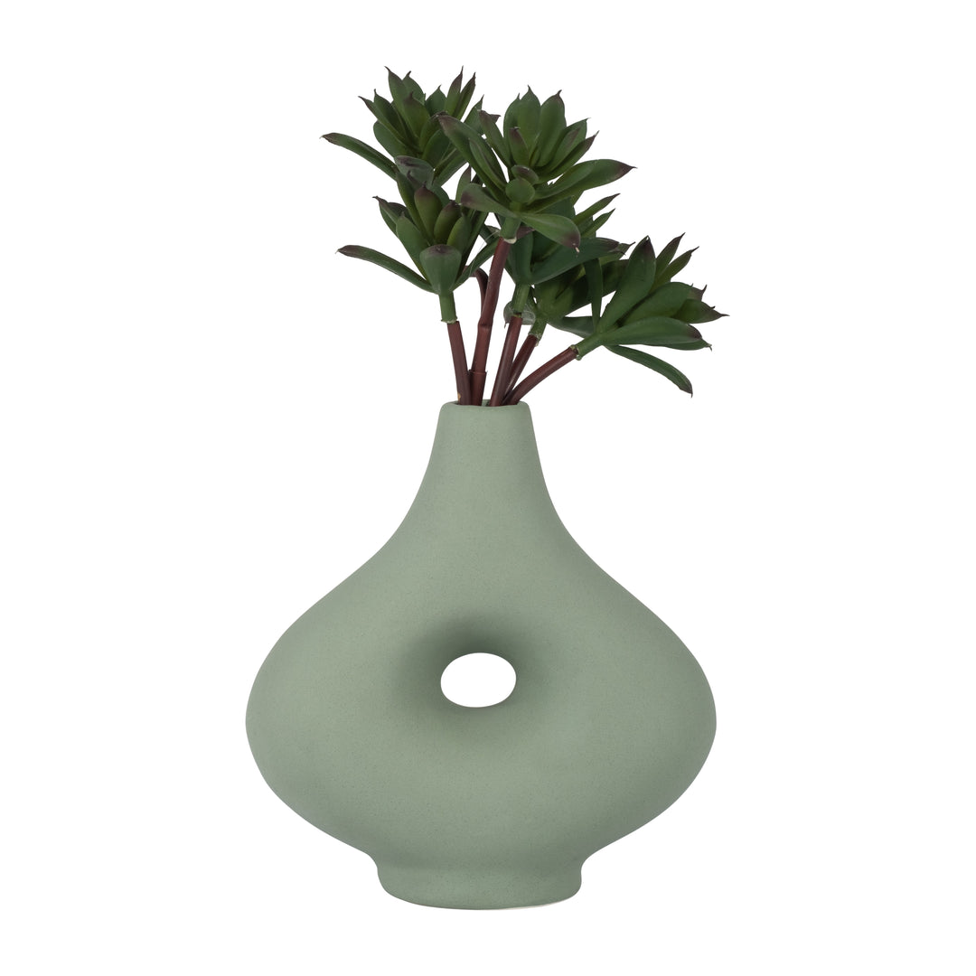 CER, 7" SHORT OPEN CUT-OUT NOMAD VASE, DARK SAGE