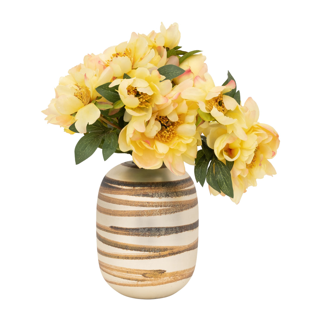 GLASS, 10" ANTIQUE RING VASE, GOLD