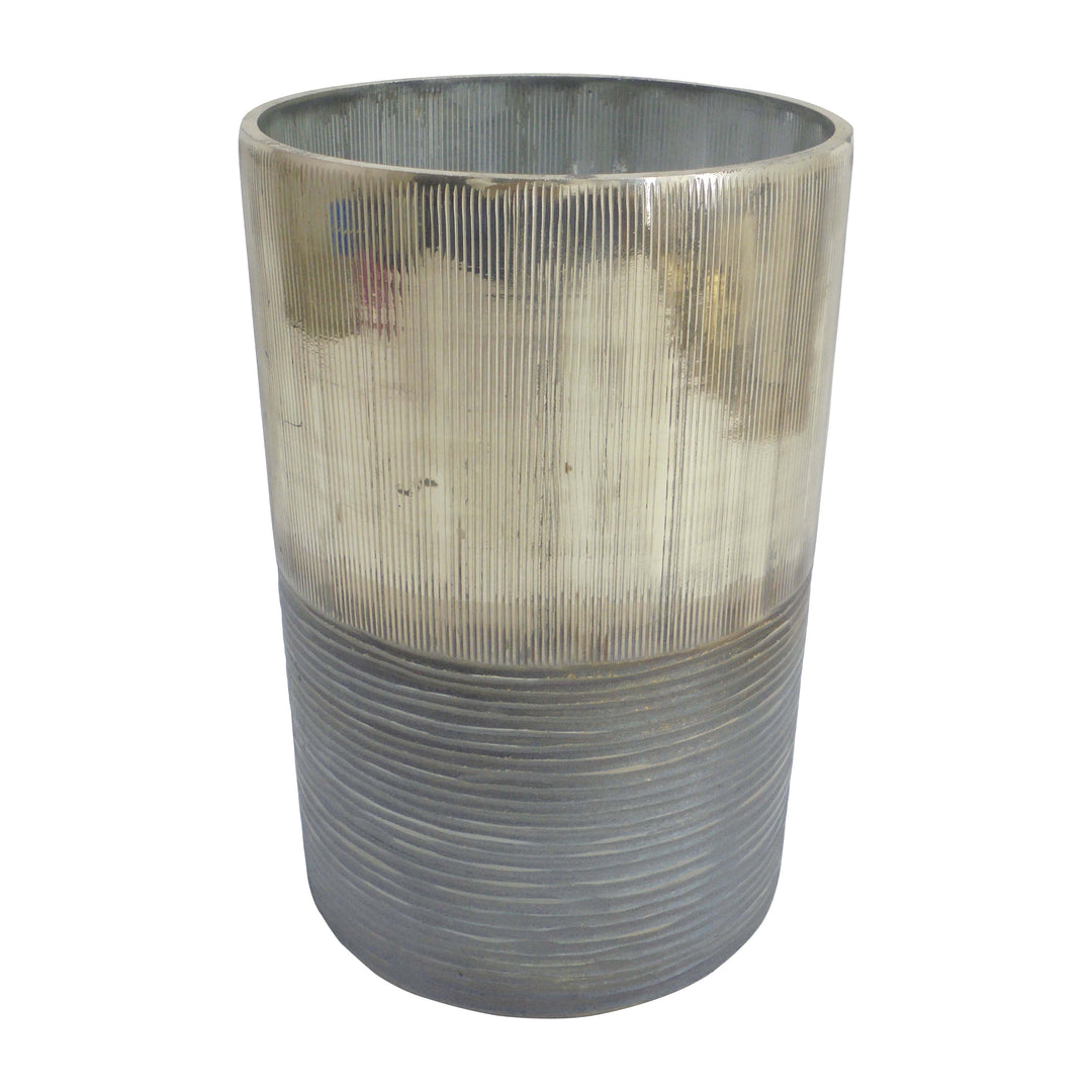 GLASS, 9" METALLIC 2-TONE VASE, SILVER