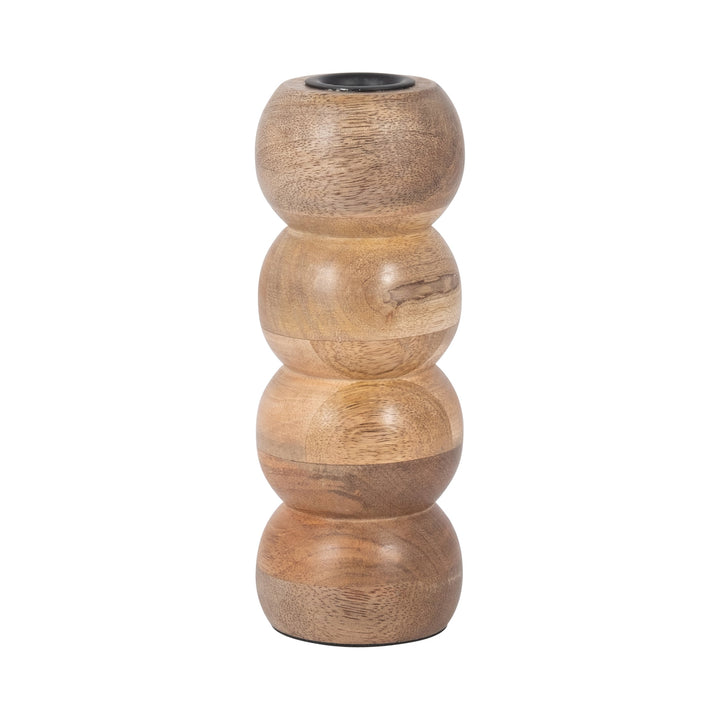 WOOD, 7" RIBBED VOTIVE HOLDER, BROWN