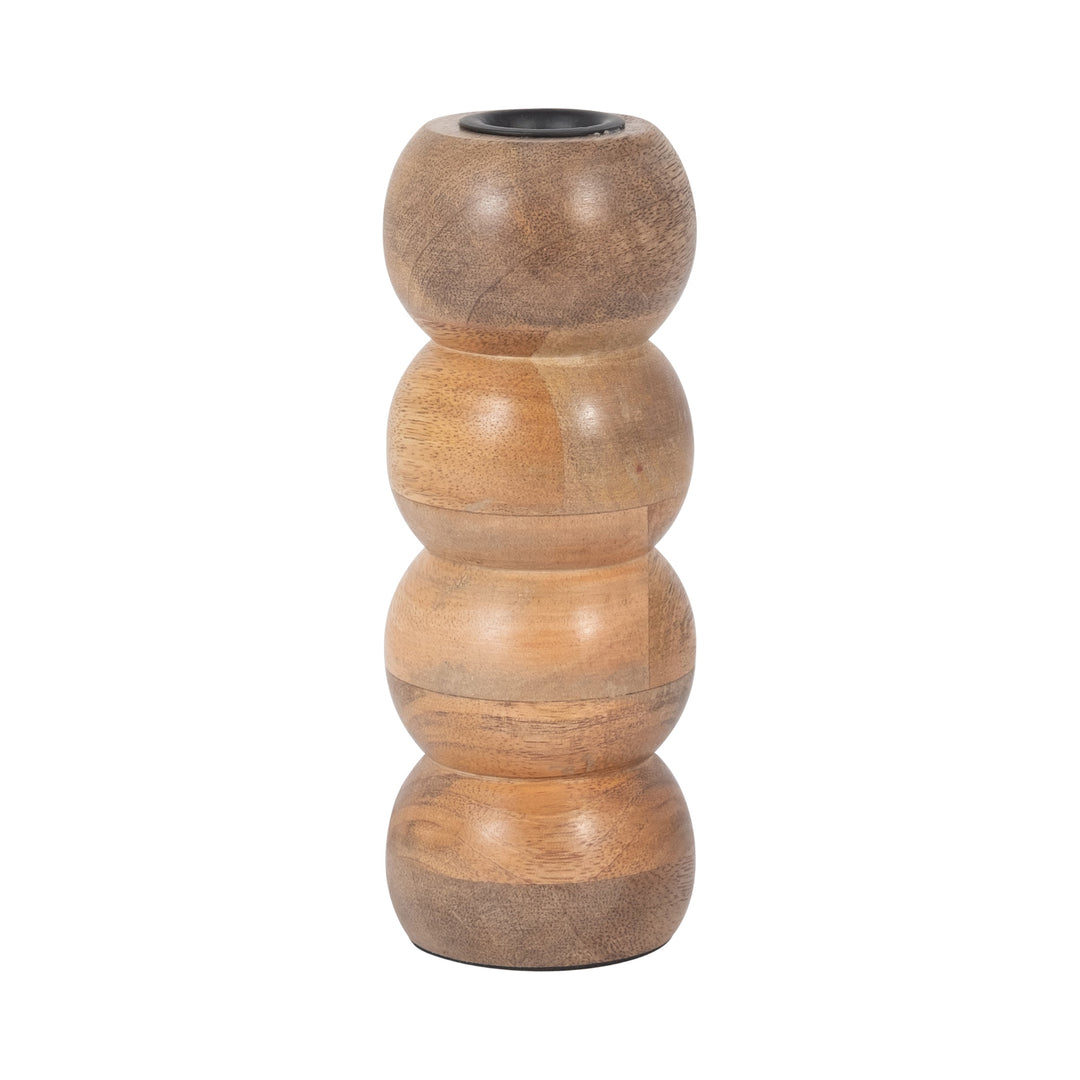 WOOD, 7" RIBBED VOTIVE HOLDER, BROWN