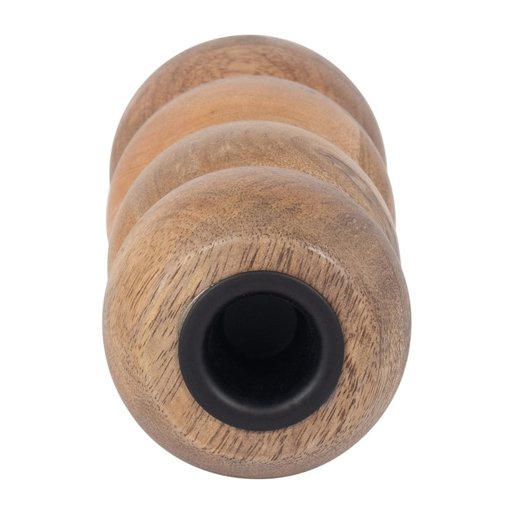 WOOD, 7" RIBBED VOTIVE HOLDER, BROWN