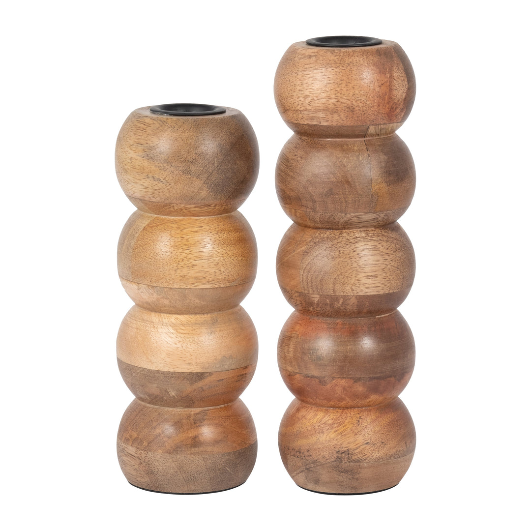 WOOD, 7" RIBBED VOTIVE HOLDER, BROWN