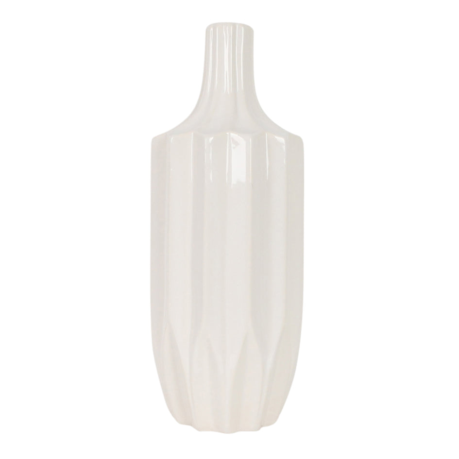 CER, 13" FLUTED VASE, WHITE