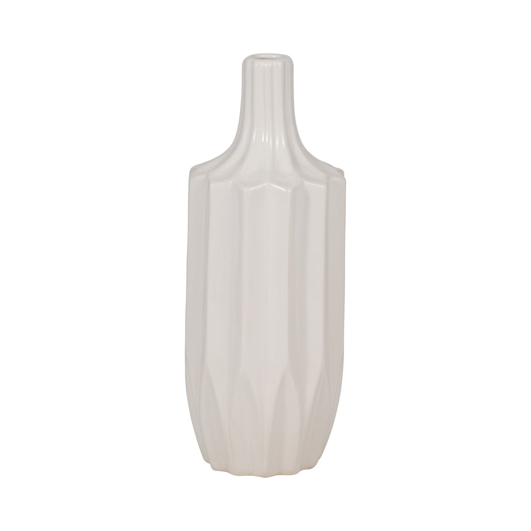 CER, 13" FLUTED VASE, WHITE