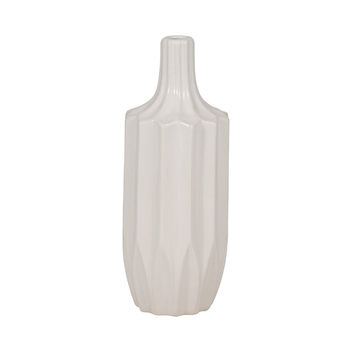 CER, 13" FLUTED VASE, WHITE