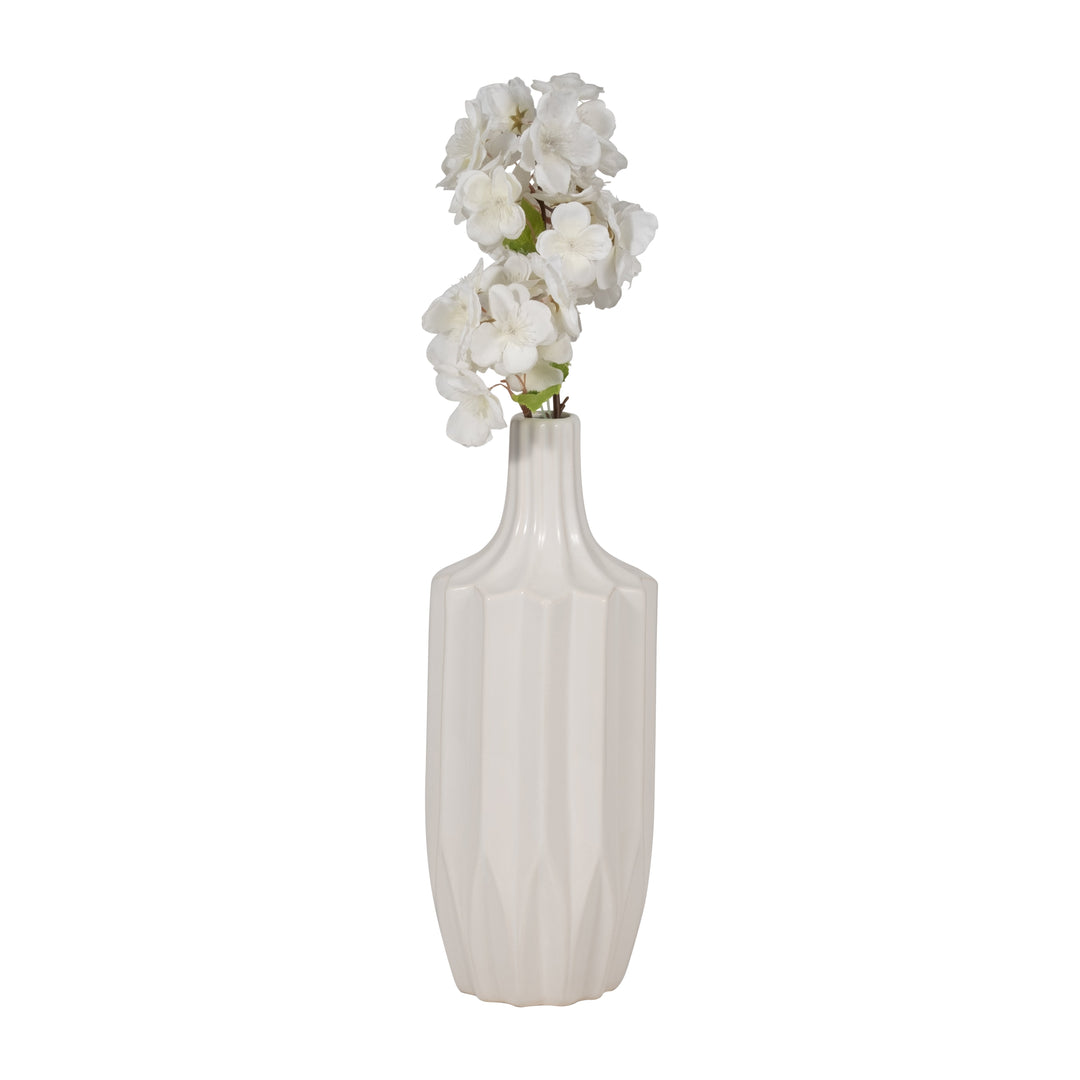 CER, 13" FLUTED VASE, WHITE