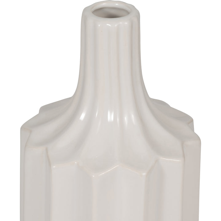 CER, 13" FLUTED VASE, WHITE