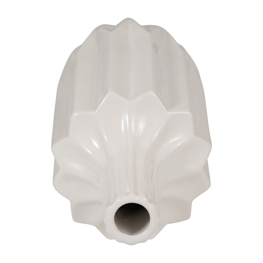 CER, 13" FLUTED VASE, WHITE