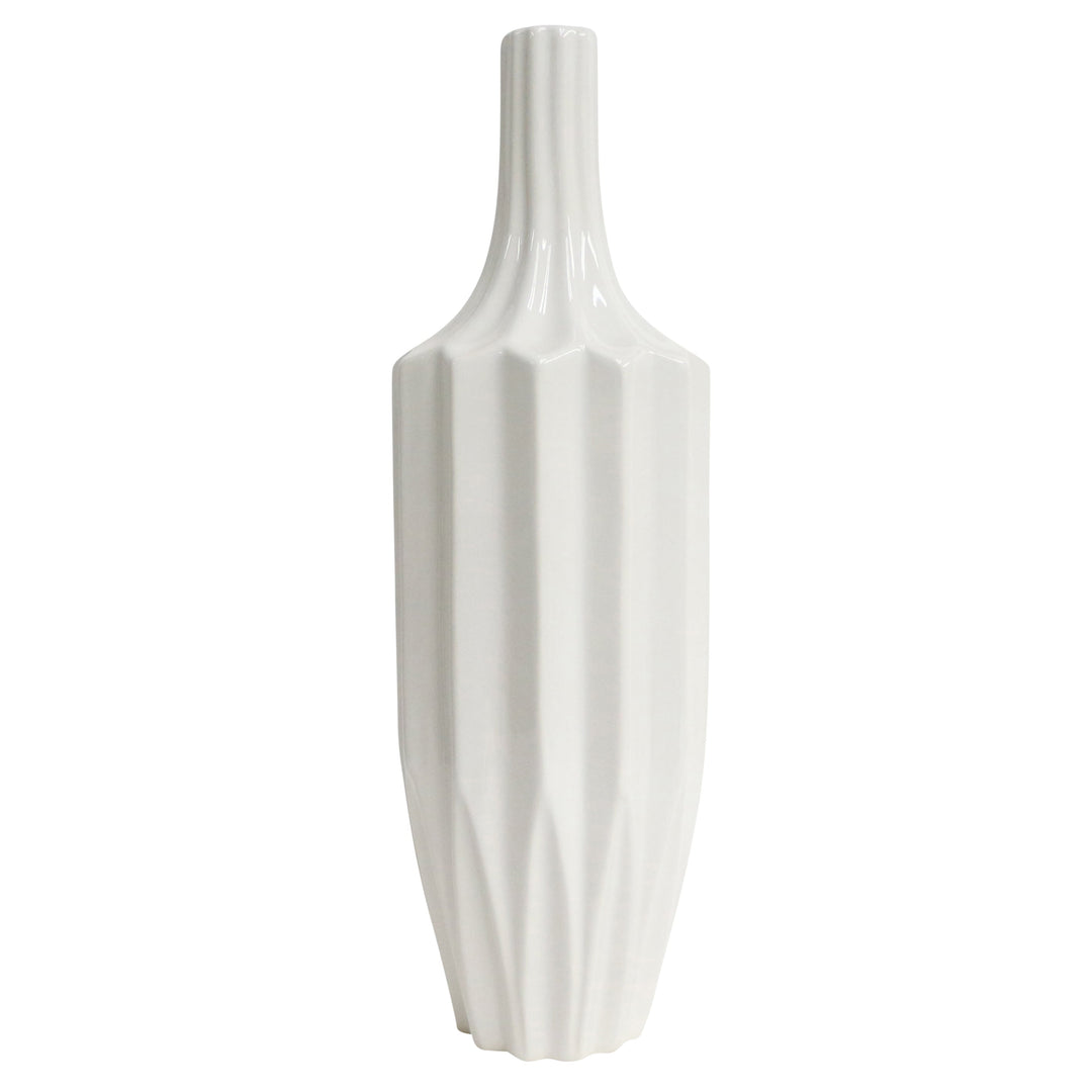 CER, 16" FLUTED VASE, WHITE