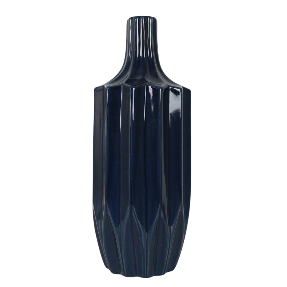 CER, 13" FLUTED VASE, NAVY