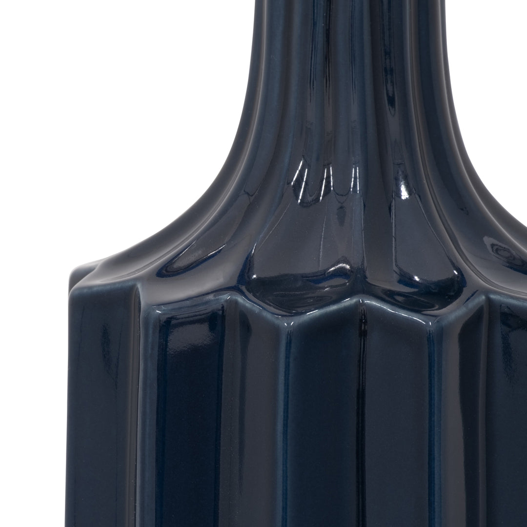 CER, 13" FLUTED VASE, NAVY