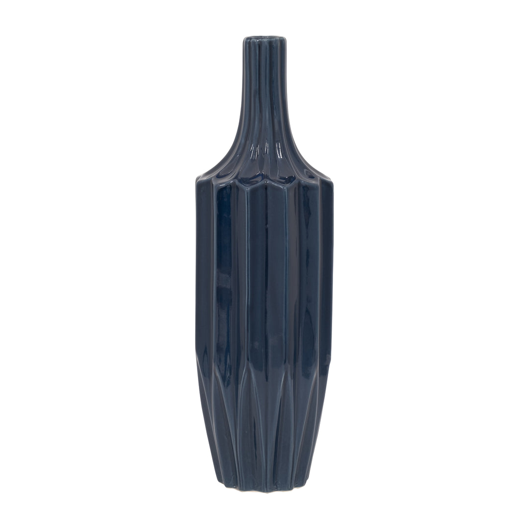 CER, 16" FLUTED VASE, NAVY