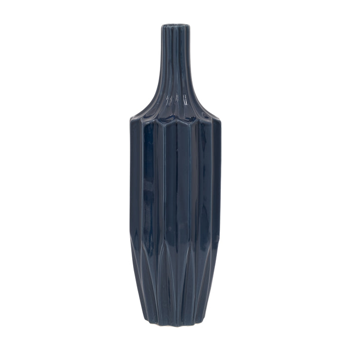 CER, 16" FLUTED VASE, NAVY