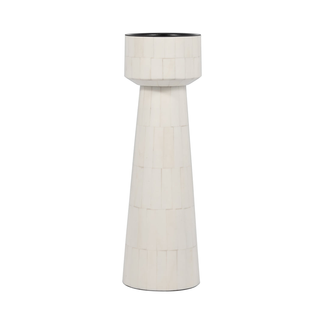 RESIN, 12" PILLAR CANDLEHOLDER, IVORY